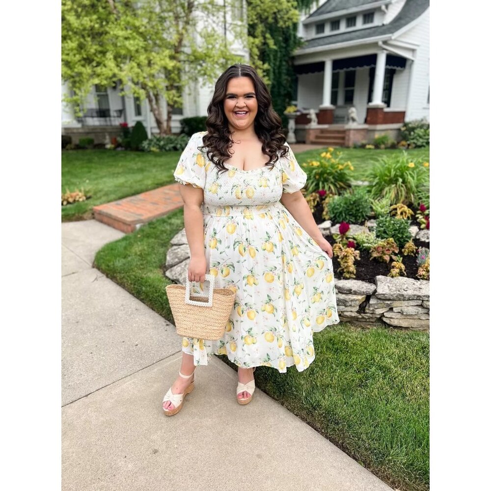 Ivy City Co. Hollie Lemon Print Maxi Dress With Smocked Bodice & Puff Sleeves